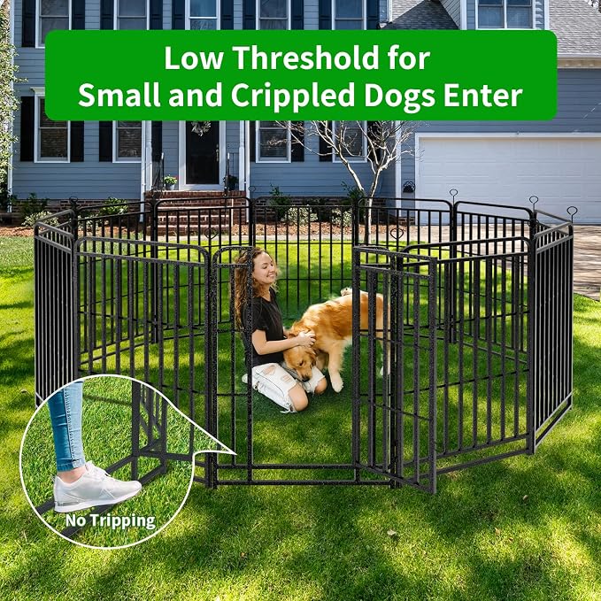 Kfvigoho Heavy Duty Dog Playpen 12 Steel Panels 47" Height | Square Steel Pipe with Reinforced Crossbars, 27FT 57 Sq.ft Portable Dog Fence Outdoor or Yard RV Camping, Snowy Black