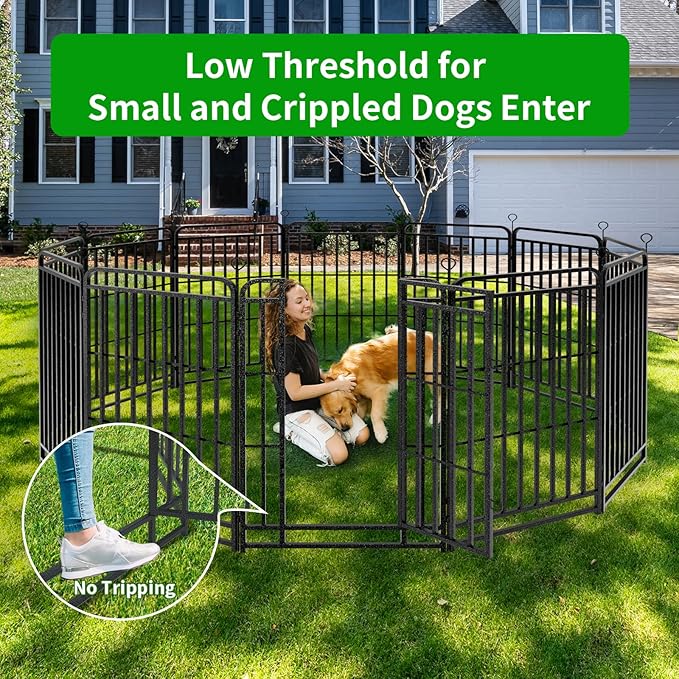 Kfvigoho Heavy Duty Dog Playpen 16 Steel Panels 47" Height | Square Steel Pipe with Reinforced Crossbars, 36FT 103 Sq.ft Portable Dog Fence Outdoor for Yard & RV Camping, Snowy Black
