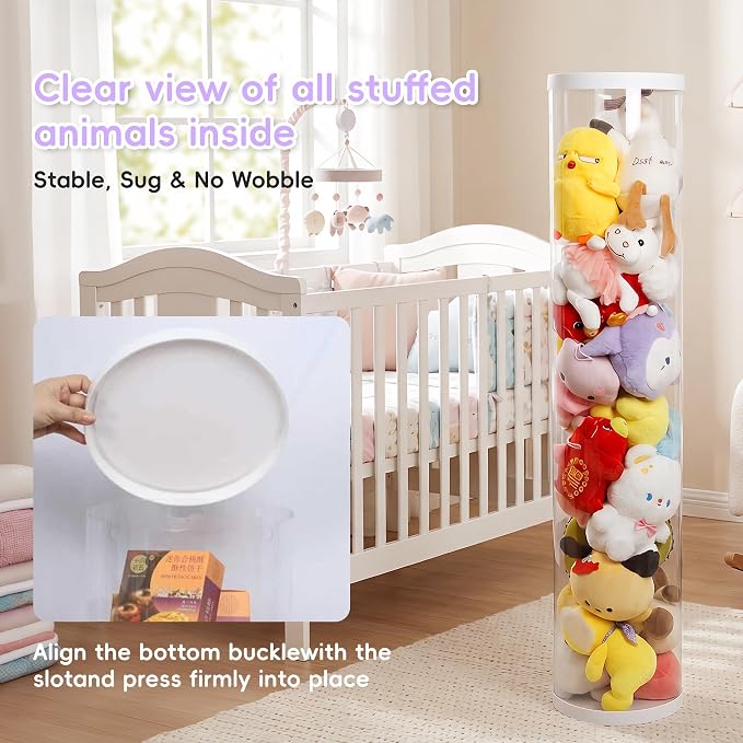 47.2 Inch Zippered Stuffed Animal Storage Tube Large Capacity Space Saver | Large capacity transparent stuffed animal storage tube with zipper Quick assembly stuffed animal tube organizer