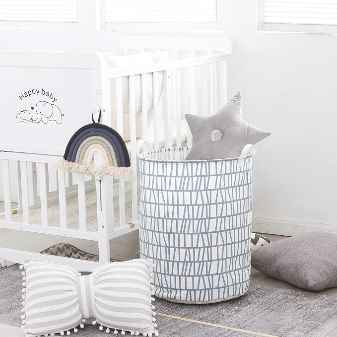 Sea Team Large Canvas Laundry Basket with Handles, Blue Branches | Collapsible Fabric Laundry Hamper, Closet Shelf Organizers, Containers for Clothing, Blankets, Toys, Bedding, 19.7 x 15.7”