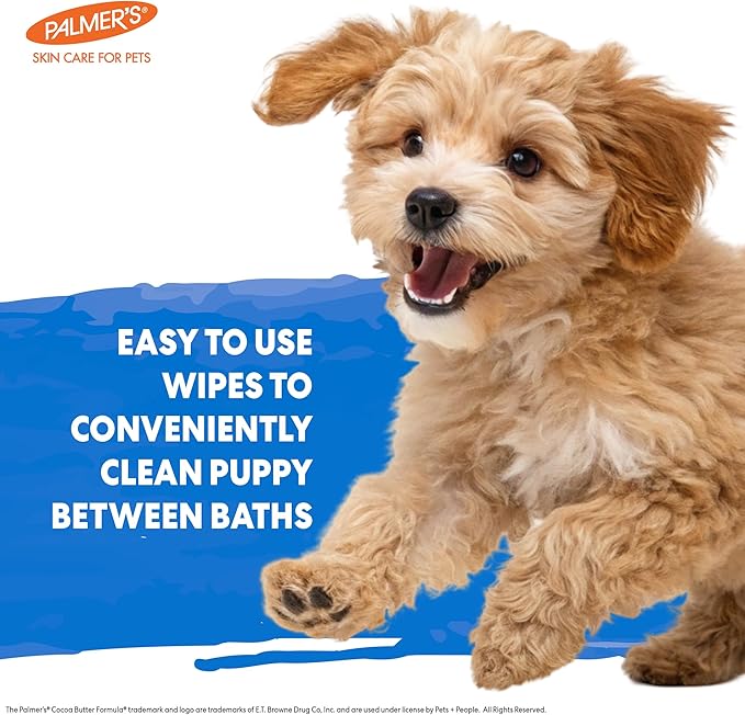 Palmer’s for Pets Cocoa Butter Formula Puppy Wipes for Dogs - Paraben and Phthalate Free Grooming Towelettes with Vitamin E for Between Bath Cleaning and Freshening, 100 Count