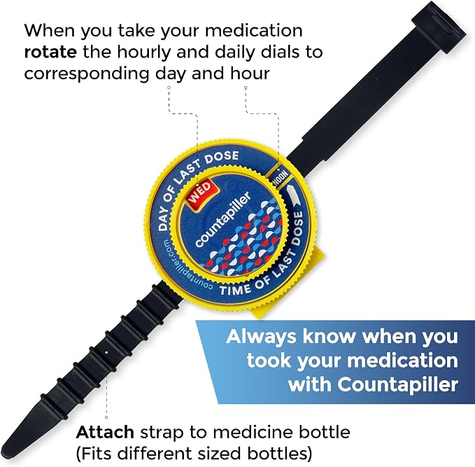 Dosage Time Tracker - Medication Intake Management - Medication Organizer Reminder - AM/PM - Dosage Reminder in Daily and Hourly - Pill Tracker - Made in Texas (Yellow)