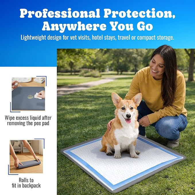 Dog Pee Pad Holder - Fits Up to 24” x 24” Pee Pad - 1 Pack - Dark Grey | Stable Grip, Raised Edges, Quick-Wipe Silicone Surface Dog Potty Tray Holder for Indoor Flooring Protection