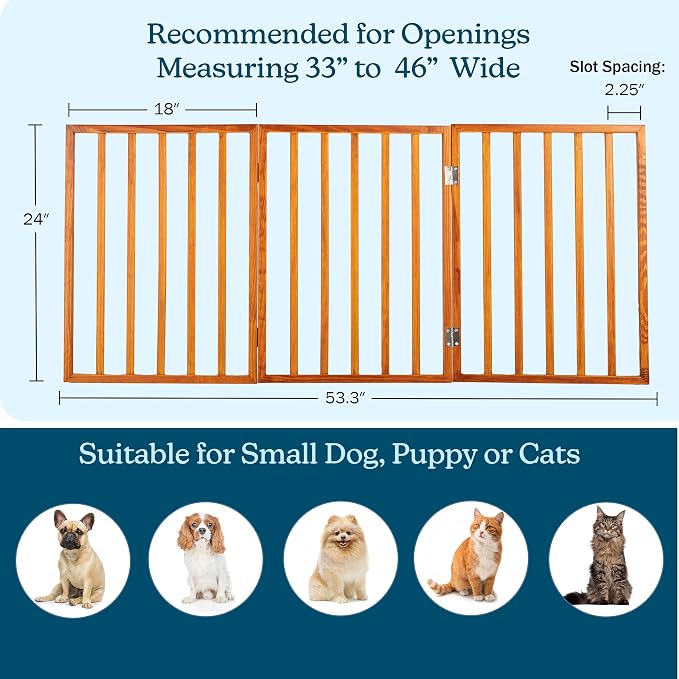 Pet Gate - 3-Panel Indoor Foldable Dog Fence for Stairs or Doorways - 54x24-Inch Retractable Wood Freestanding Dog Gates by PETMAKER (Mahogany) | Foldable Dog Fence with Accordion Design, Wooden Safety Pet Fence for Stairs, Hallways, Doorways, and Porch