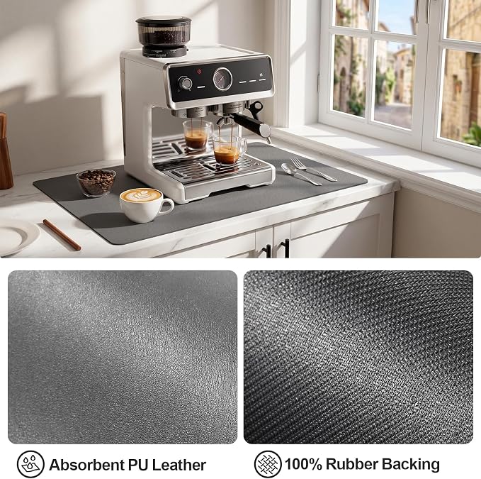 Ecotrim Coffee Mats for Coffee Bar Accessories, Dark Grey 17" x 31.5"