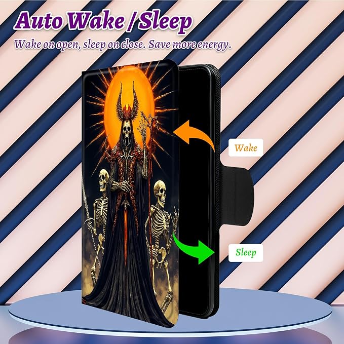 Rotating Handle Case for Samsung Galaxy Tab A11 2026/A9 2024 8.7 Inch, 360 Degree Swivel Kickstand with Magnetic Closure Leather Protective Cover for Women Men, Dark Skull Knight