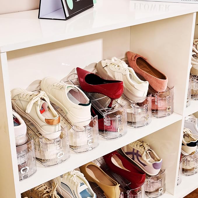 Adjustable Shoe Slots Organizer,16PACK Transparent Shoe Stackers Shoe Rack Holder Shoe Space Savers Double Layer Stack Shoe Racks for Closet Organization(Transparent)