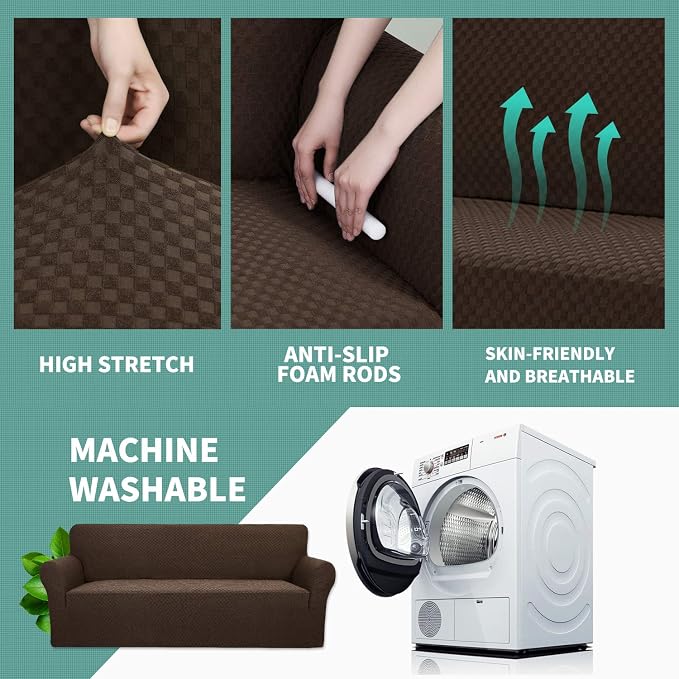 YEMYHOM Couch Cover Latest Jacquard Design High Stretch Sofa Chair Covers for Living Room, Pet Dog Cat Proof Armchair Slipcover Non Slip Magic Elastic Furniture Protector (Small, Dark Coffee)