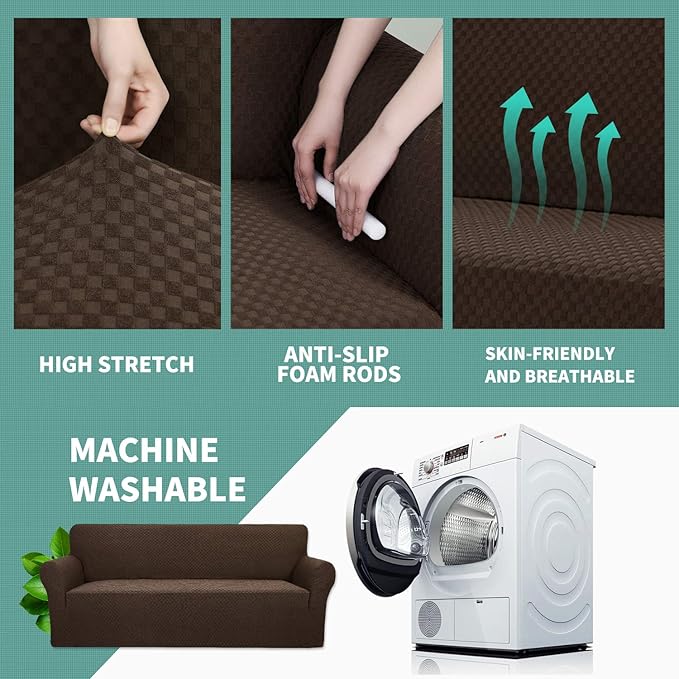 YEMYHOM Couch Cover Latest Jacquard Design High Stretch Extra Large Sofa Covers Pet Dog Cat Proof Oversized Slipcover Non Slip Magic Elastic Furniture Protector (XL Sofa, Dark Coffee)