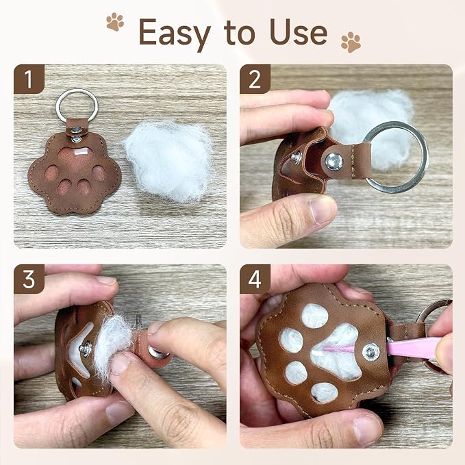 Personalized Pet Memorial Gifts for Dogs - Custom Name Paw-Shaped Leather Keychain, Refillable Keepsake for Bag or Key