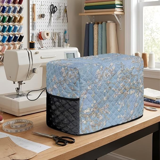 Sewing Machine Cover Polyester Febric Blossoming Almond Tree Print | Dust Pet Hair Protection,Quilting Design,Fits Standard Singer,Brother Janome Machines,Protecting Decorating Your Sewing Space