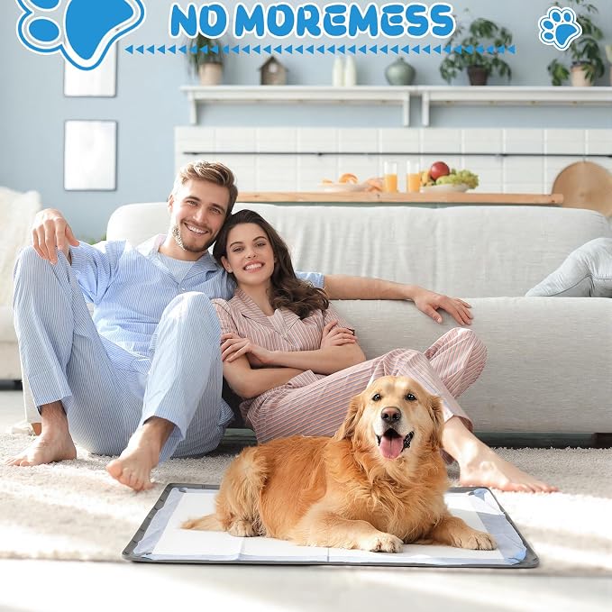 Pee Pad Holder for Dogs, 36" x 25" Non-Slip Silicone Dog Puppy Pad Holder, No Spill Raised Lip High Edge,Portable, Magnetic fixation，Leak-Proof Mat Holder, Square Potty Trays for Home Floor Protection