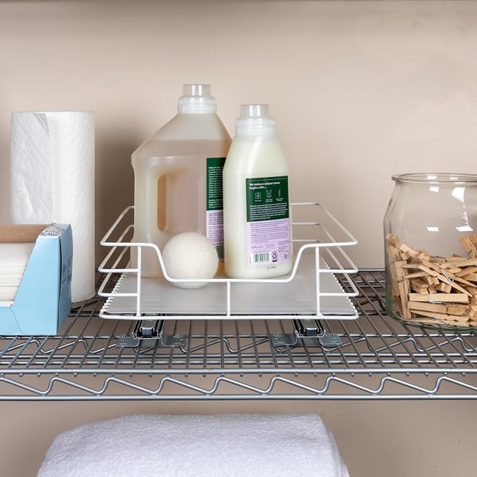 Household Essentials Painted Steel Pull-Out Pantry Basket, White