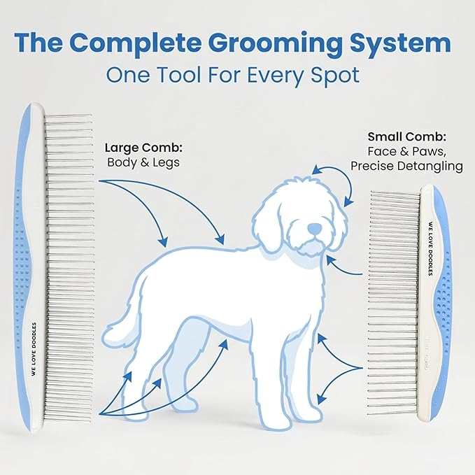 Metal Dog Combs for Grooming Matting, Doodle Brush, Dematting Pet Comb, Grooming Tools, Detangler Brush, Dematting Tools for Dogs, 2 Pack