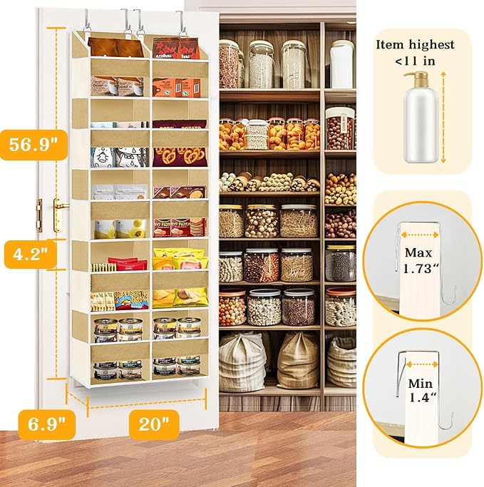 Over the Door Organizer 5 Tiers,Extra Large Behind Door Storage of 10 Compartments,80 lbs Weight Capacity Over the Door Storage, Door Hanging Organizer for Closet, Diaper Organizer, Camel