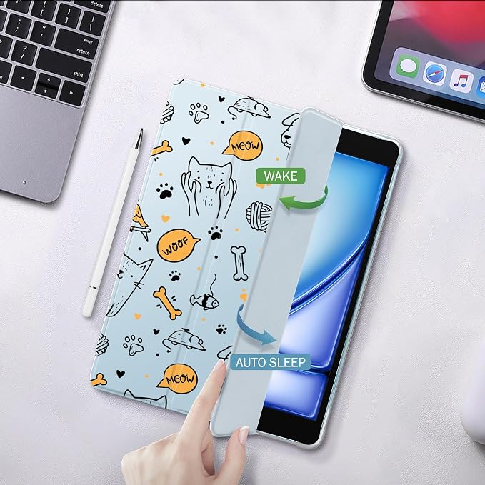 Cute Pets Cats Case for 8.3" iPad mini 6, Clear TPU Smart Stand Back Cover with Pencil Holder, Auto Wake/Sleep Foldable Four-Corner Shockproof Protective Case