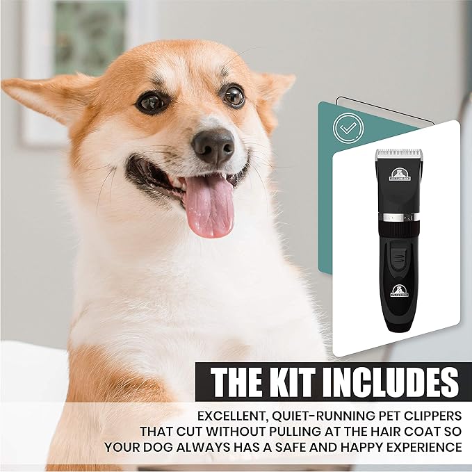 Pet Union Professional Dog Grooming Kit, Rechargeable, Cordless, Low Noise Dog Clippers for Grooming Thick Coats - Clippers, Nail Trimmer, Complete Grooming Set for Dogs, Cats and Other Pets (Chrome)