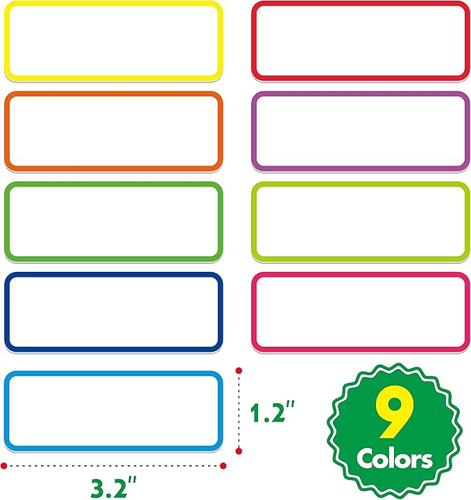 54 PCs Magnetic Dry Erase Reusable Name Tag Label Plate Neon Sticker in 9 Colors for Whiteboards Locker Fridge School Office Home (3.2" x 1.2" Each)