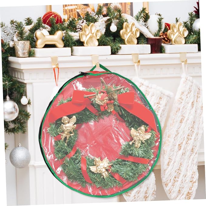 1pc Wreath Storage Bag with Clear Window Container for Holiday Wreaths Packing Holder for Christmas Decorations Easy to Carry