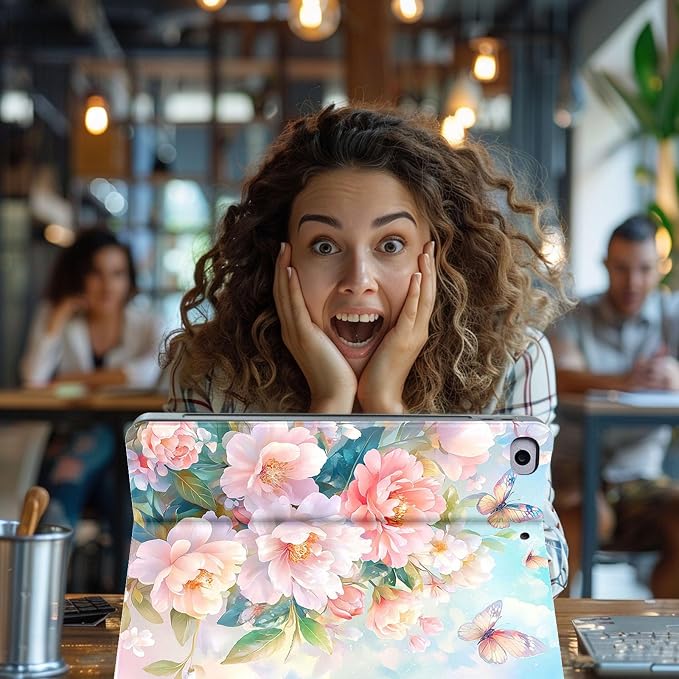 for Microsoft Surface Go 4/3/2/1-10.5" 2021 Tablet Case,Auto Wake/Sleep,Adjustable Stand Protective Cover - Pink Peony Butterfly