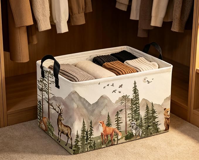Rectangle Kids Baskets Animal Basket Cute Storage Bin Fish Box for Room Decor Gift Basket(Tree animal)