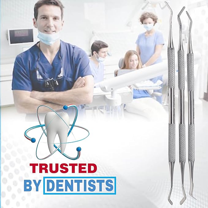 Professional Dental Tools Dental Picks Oral Care Kit, Stainless Steel Hygiene Kit Set with Tooth Scraper Tartar Scaler Tweezers Mouth Mirror for Personal & Pet Oral Care Use (Heidman Set of 3 Pcs)