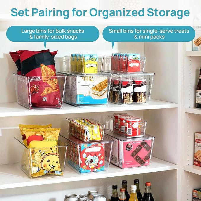 Vtopmart 10 Pack Clear Storage Bins with Lid Set for Pantry Organizer | 6 Large and 4 Small Plastic Pantry Storage Bins with Handle, Storage Containers for Pantry, Kitchen, Fridge, Cabinet