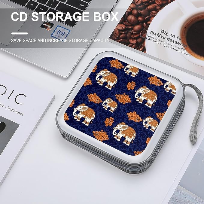 Protective 40-Disc CD/DVD Wallet Elephant, Hard Plastic Storage Binder with Handle, Portable Organizer for Car Office Travel
