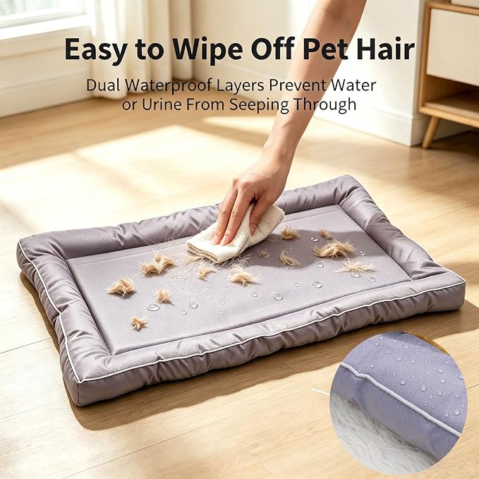 Dog Crate Mat Compatible with Kong, Heavy-Duty Chew-Resistant Crate Pad, Waterproof Oxford Fabric, Non-Slip Bolster Bed, 36" x 22", Gray, Easy to Clean