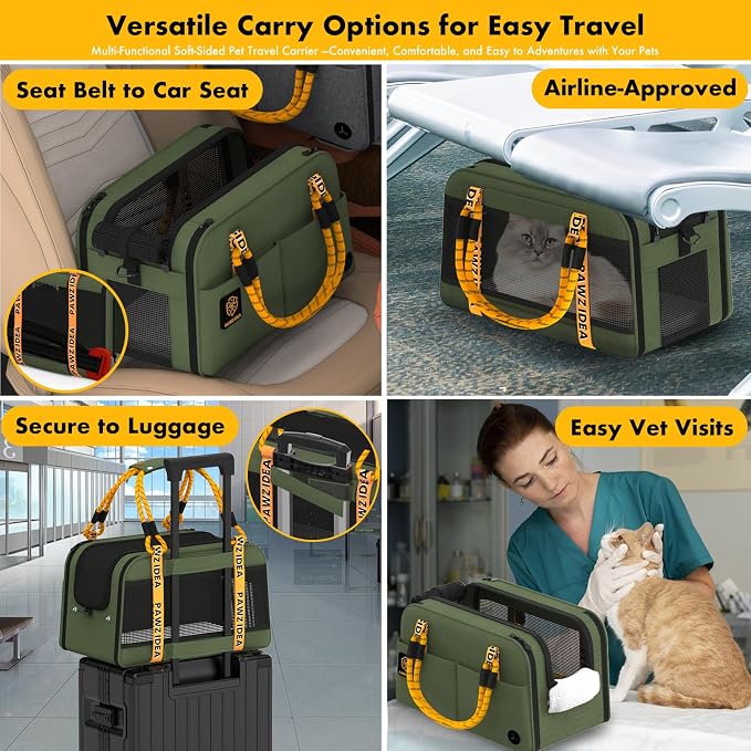 PAWZIDEA Center Console Dog Car Seat, Secure Straps & Anti Slip, Up to 12lb | Enclosed Small Dog Armrest Booster Car Seats, Anti-Collapse Portable Pet Carrier Soft-Sided, Removable Pillow &Storage Pocket