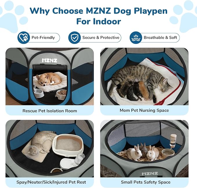 Dog Cat Small Animal Puppy Playpen Crate, Small, Grey Blue | Portable Pop Up Pet Cage Enclosure Tent Kennel Indoor Outdoor with Carrying Case, No Assembly, Camping Use