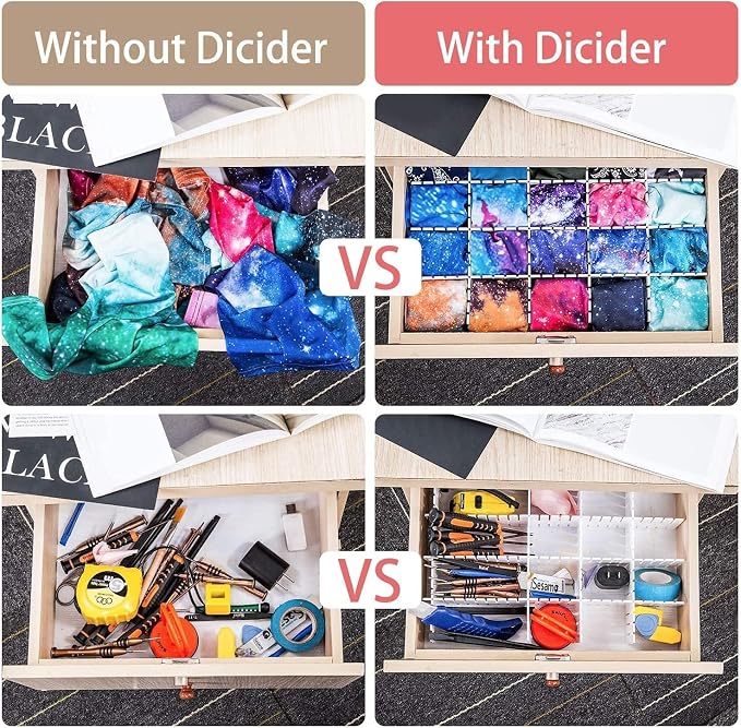 40Pcs Drawer Dividers, Adjustable Drawer Organizer for Socks, Underwear, Makeup, Can Help Tidy Kitchen, Bedroom, Dresser White