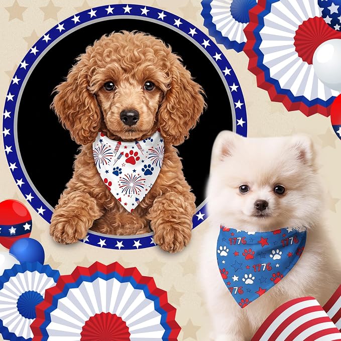50 Pcs 4th of July Dog Bandanas Bulk Patriotic Paw Prints Pattern | Triangle Kerchief Bibs Scarf Set for Pets Patriotic Party Costume Photo Props Accessories, 25 Styles, 19.7 x 13.8 x 13.8 Inch