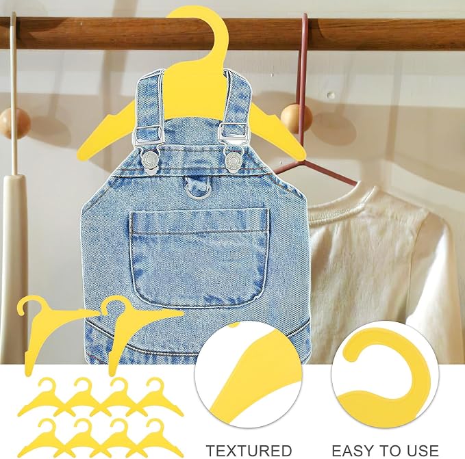 10pcs Pet Clothing Hanger Anti-skid Plastic Hanging Rack Large Yellow | Pet Clothing Organization Indoors, Lightweight Portable Design, Practical Hanging Solution for Daily Storage