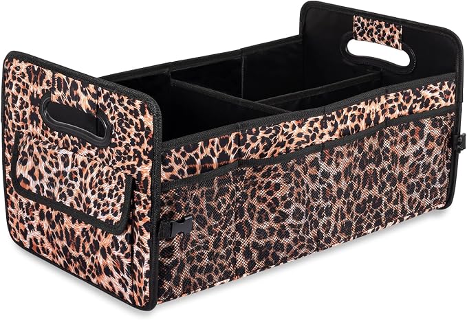 Car Trunk Organizer, Collapsible Car Organizers and Storage Leopard print | Sturdy, Large Capacity, Clean Decor, Multi Compartment Container Box, Adjustable Car Accessories for SUV Sedan Truck