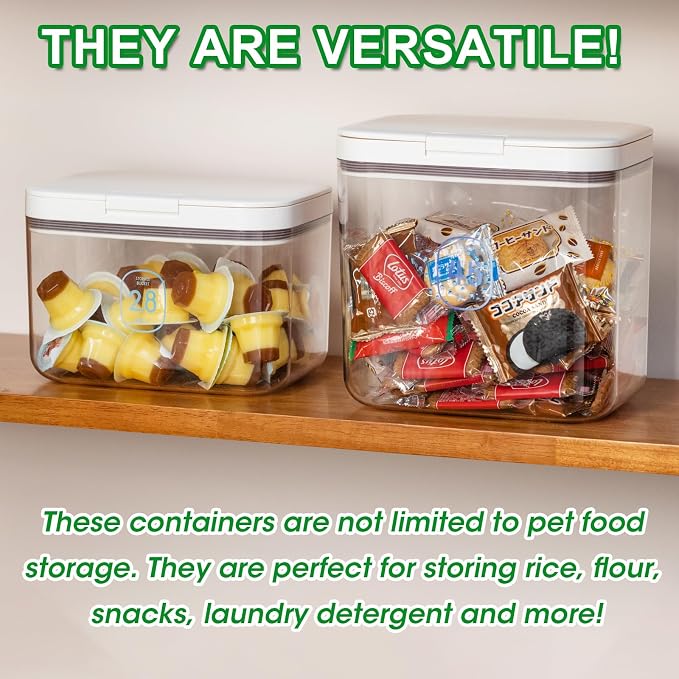TBMax 2 Pack Large Dog Treat Container Bins 2 Qt + 3 Qt with One-Press Flip-up Lid, Airtight Pet Dog Cat Treat Jar for Countertop, Pet Biscuit Canister Cookie Holder