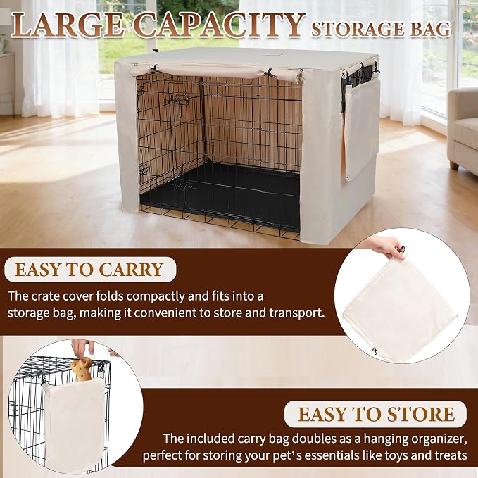 Deblue Dog Crate Cover, 36 Inches Durable Polyester Indoor Kennel Cover | Fit for 1 2 Doors Standard Wire Cage (Beige)