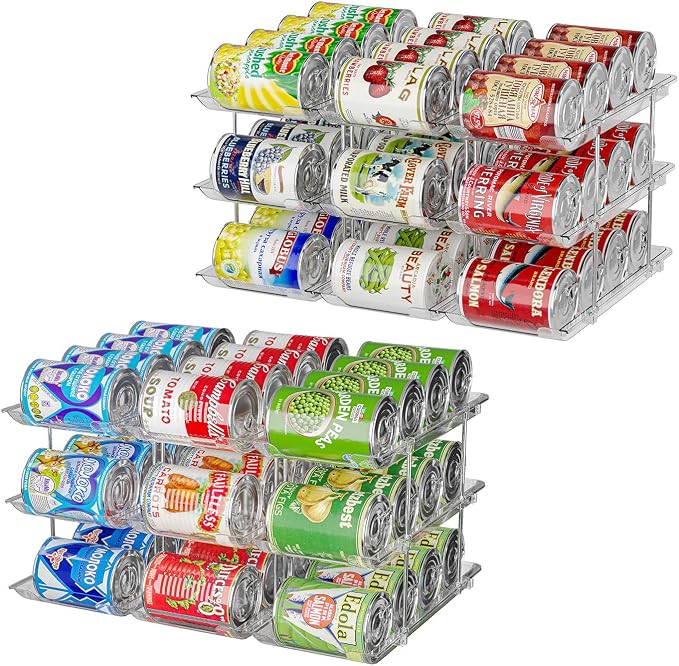 Jsyrjing 2 Pack 3-Tier Can Organizer for Pantry, Stackable Can Storage Rack | Modular Canned Food Organizer, Soda Can Organizer & Can Holder for Pantry, Cabinet and Counter Storage, Holds Food Cans