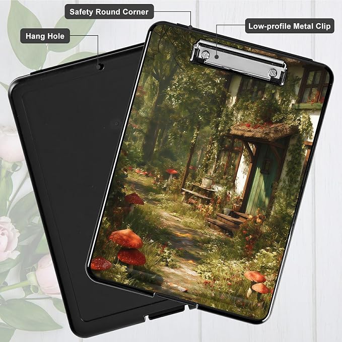 Heavy Duty Storage Clipboard, Slim Nursing Clipboard with Internal Pen Case, Portable File Organizer Case for A4 Letter Size Paper Office Medical Professionals, Red Mushroom Village