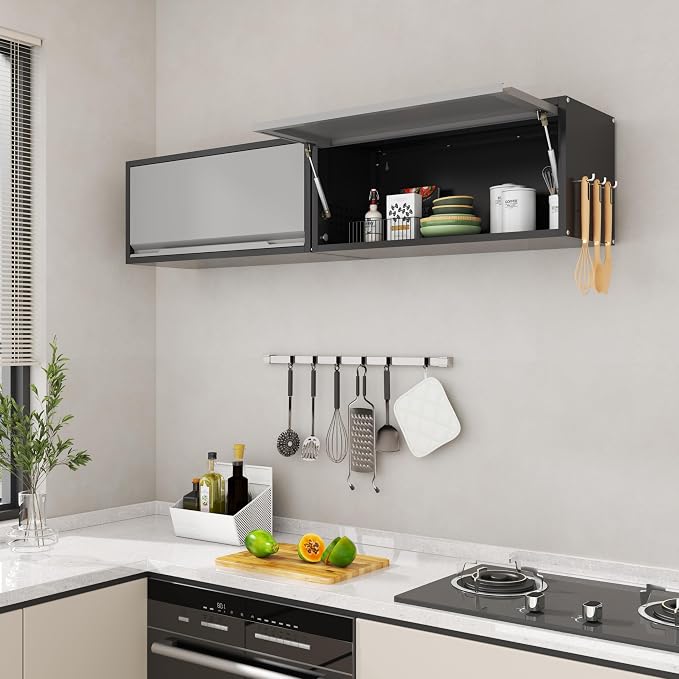 Garage Wall Cabinet, 13.8" H Metal Wall Cabinet with Up-Flip Door | Wall Mounted Metal Storage Cabinet, Upper Cabinet for Kitchen,Garage,Workshop,Warehouse, Assembly Required, Gray