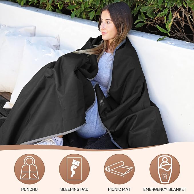 Tirrinia Waterproof Outdoor Blanket with Sherpa Lining, Windproof Foldable