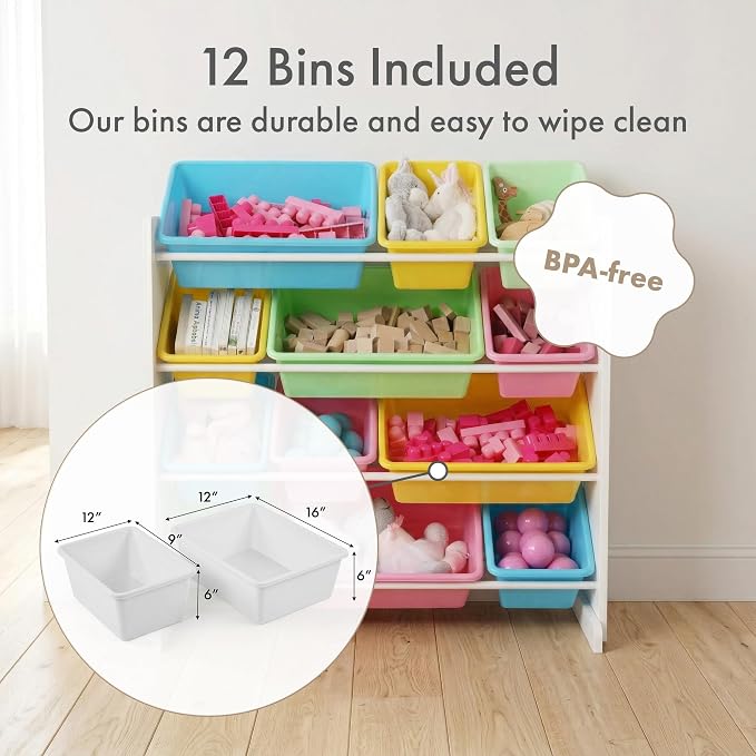 Humble Crew Kids Toy Organizer with 12 Bins, 4 Tier Storage for Playroom