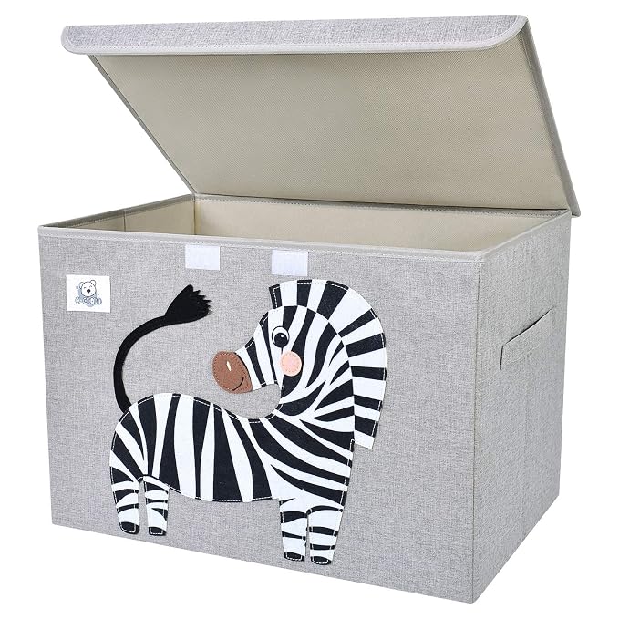 Large Toy Box Storage with Lid, Foldable Fabric Toy Chest Storage for Kids | Toy Organizer Basket, Collapsible Animal Print Storage Bin for Toddlers, Boys and Girls, Playroom, Baby Nursery (Zebra)