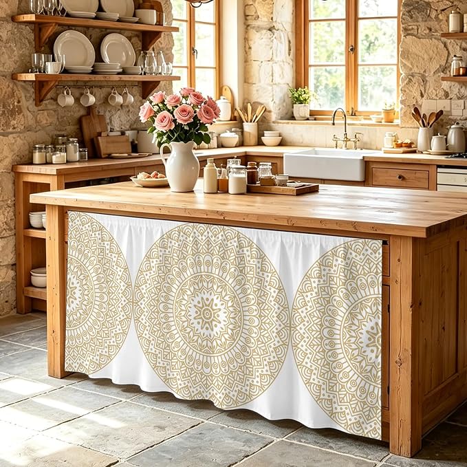 Beige Boho Cabinet Curtain 28"Wx51"L,Dustproof Storage Cabinet Curtain with Self Adhesive Tape,Retro Farmhouse Ethnic Abstract Geometric Art Pantry Cover Drape for Kitchen,Laundry Room,Utility Closet