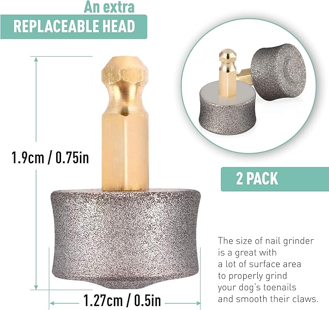 REXIPETS Dog Nail Grinder Replacement Head - Pet Nail Grinder Diamond Tip for Paws- 2 Pack Professional Dog Claw Grinder Bits Replaceable Diamond Nail Grinder Wheel (Tall)