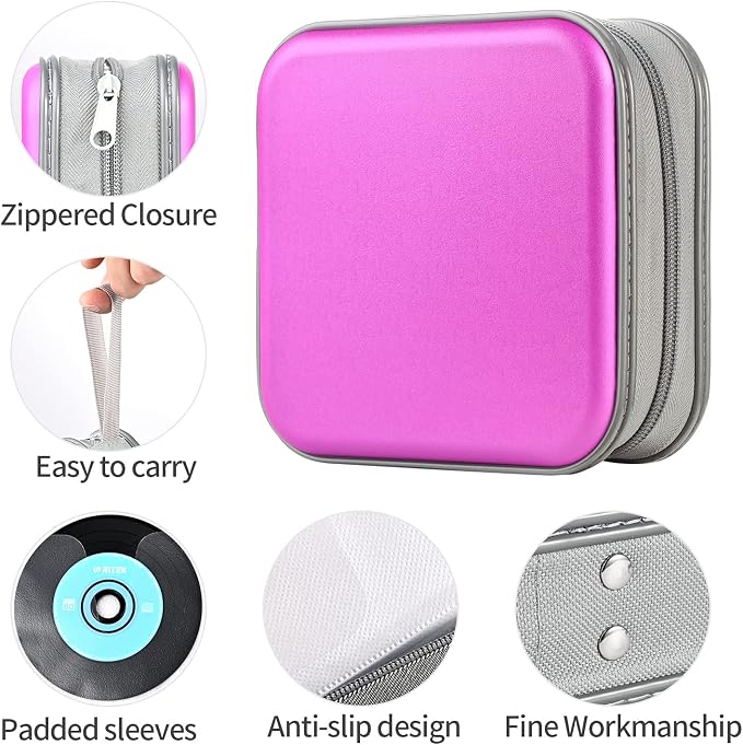 UENTIP DVD Case,48 Capacity CD Case Portable Holder,For Car Home Travel | CD Holder DVD Case, Smooth Double Zipper, Hard Plastic Shell, Scratch-Resistant, Slip-Resistant Tab, Blu-ray/CD/DVD Storage