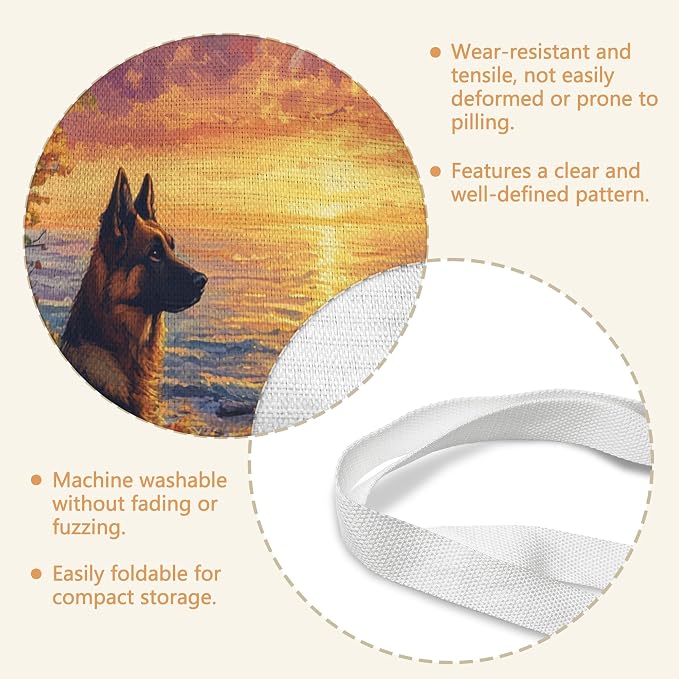 Spring German Shepherd Dog Canvas Tote Bag for Shopping 13 * 15, Floral Sea Landscape Reusable Grocery Shoulder Bag for Women, Pet Painting Gift Decoration