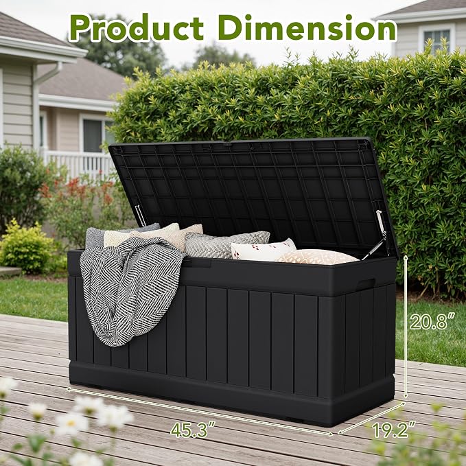 Devoko 78 Gallon Deck Box, Waterproof Resin Outdoor Storage Box | Outdoor Storage Bench Lockable for Outside and Patio Furniture, Garden Tools and Pool Supplies