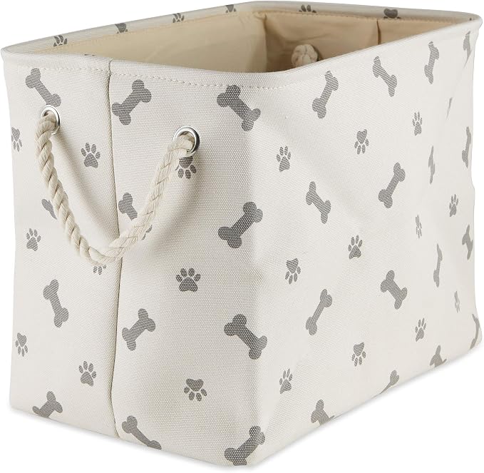 Bone Dry Pet Storage Collection Paw and Bone Print, Large Rectangle, 17.5x12x15", Gray