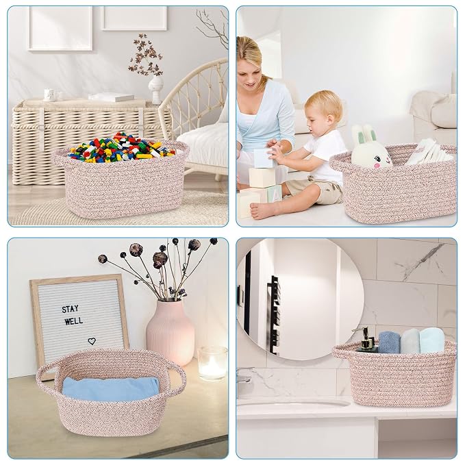 Abenkie Small Storage Basket, Cute Cotton Rope Woven Boho Decorative Toy Dog Cat Basket for Nursery, Living Room, Spa, Gift - XS, Brown